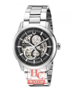 Bulova 96A208 Sutton Skeleton Silver Black Dial Automatic Watch