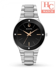 Bulova 96E117 Futuro Millenia Diamond Accent Watch with Black Dial ST.Steel Bracelet