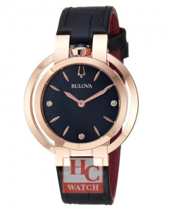 Bulova 97P139 Quartz Women's Rubaiyat Diamond Accents Black Band 35mm Watch