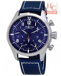Alpina AL-371NN4S6 Startimer Pilot Chronograph Navy Blue Sunray Dial Blue Nylon Strap Men's Watch