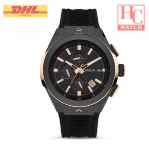 NEW CERRUTI 1881 CTCIWGQ2224004 RUSCELLO BLACK SILICONE STRAP MEN QUARTZ WATCH