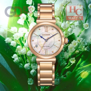 NEW CITIZEN L EM1073-85Y  MOTHER OF PEARL ECO DRIVE ROSE GOLD LADIES WATCH