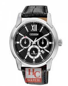 CITIZEN AUTOMATIC MULTI-FUNCTION SILVER STAINLESS STEEL NB2000-01E BLACK LEATHER STRAP MEN'S WATCH