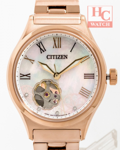 CITIZEN  PC1007-81D Automatic Ladies Sapphire Glass Cherry Blossoms Rose Gold Bracelet Watch