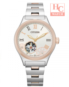 CITIZEN  PC1008-89A Automatic Ladies Sapphire Glass Cherry Blossoms Silver Rose Gold Bracelet