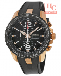 SEIKO Sportura SNAF28P1 Chrono Sapphire Black Rose Gold Dial Black Leather