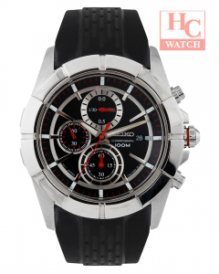 SEIKO SNDE67P1 Lord Quartz Chronograph Black Dial Black Rubber Strap