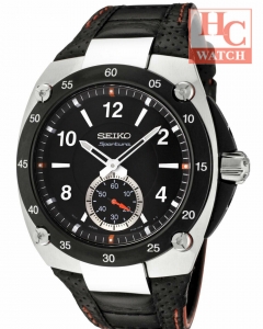 SEIKO Sportura SRK023P2 ST.Steel  Quartz Black Dial Sapphire Leather Strap