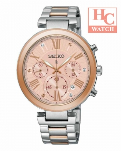 SEIKO Lukia SRW788P1 Stainless Steel Chronograph Silver Bracelet Pink Dial