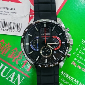 Seiko Chronograph SSB347P1 (Discon) Sport Chronograph 100m Black Dial Black Silicone Band Men Watch