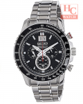 SEIKO Sportura SPC137P1 Chrono Tachymeter Sapphire Black Dial SIlverBracelet