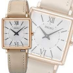 Seiko SWR114P1 Conceptual Square Analogue Rose Gold Bezel with Leather Strap Ladies Watch